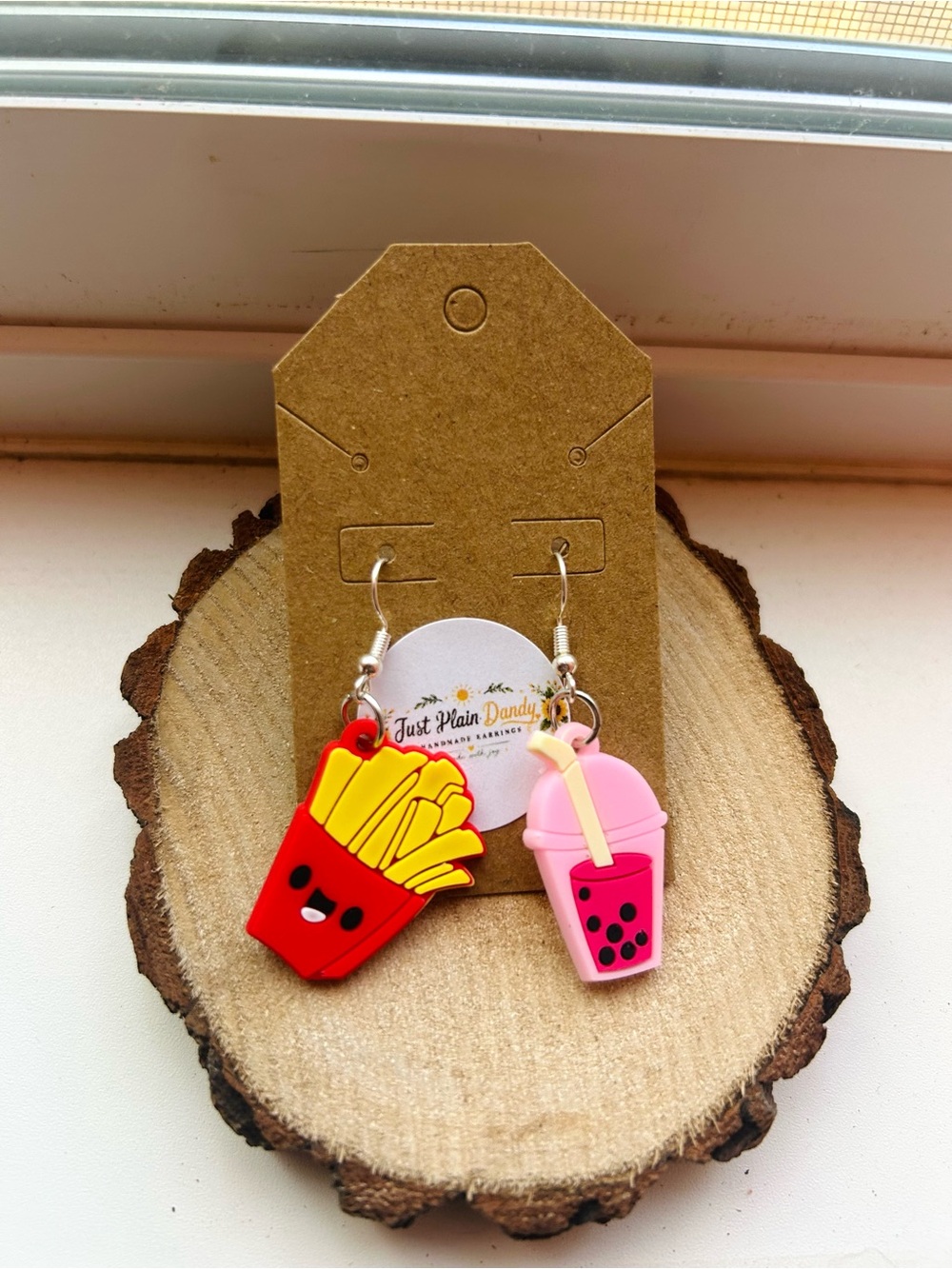 French Fry & Boba Tea Earrings Foodie Festival Kawaii Mismatched Handmade